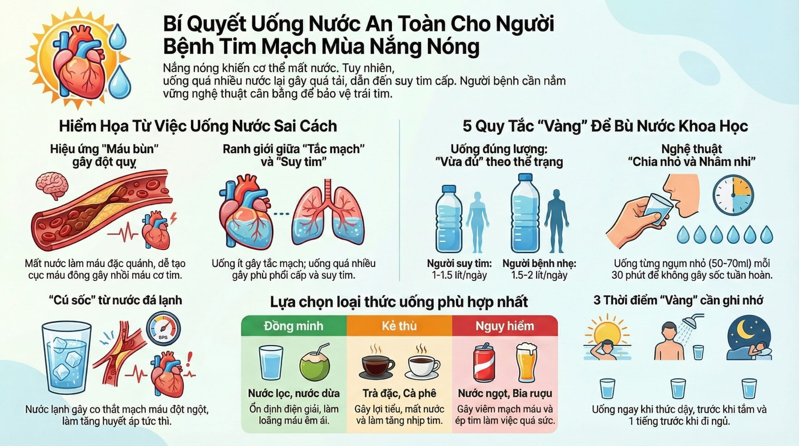 Cách uống nước đúng cho người bệnh tim mạch trong mùa nóng