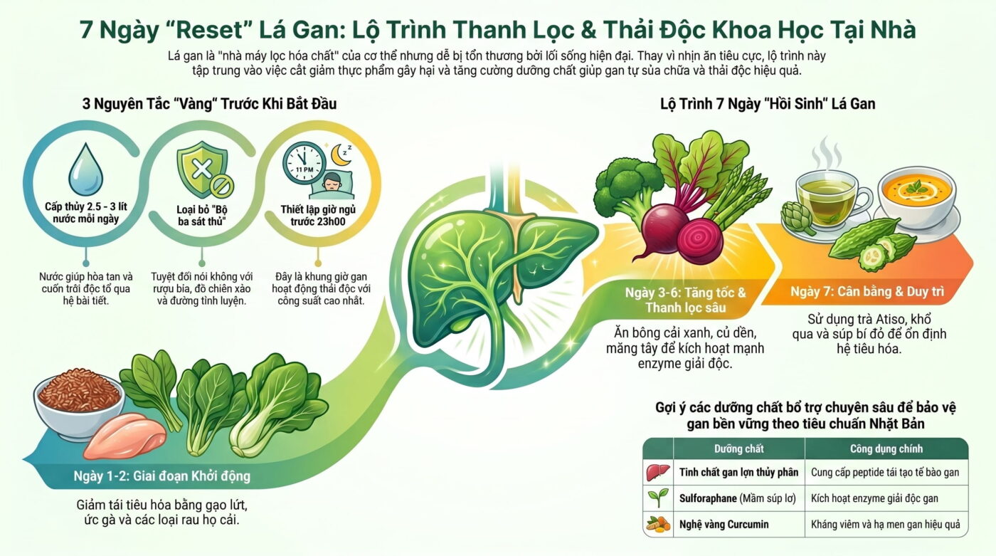 Thực đơn 7 ngày thanh lọc gan, tống khứ độc tố dư thừa hiệu quả tại nhà