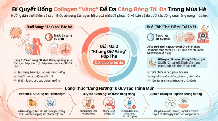 Nên uống Collagen vào lúc nào trong ngày hè để đạt hiệu quả căng bóng tối đa?