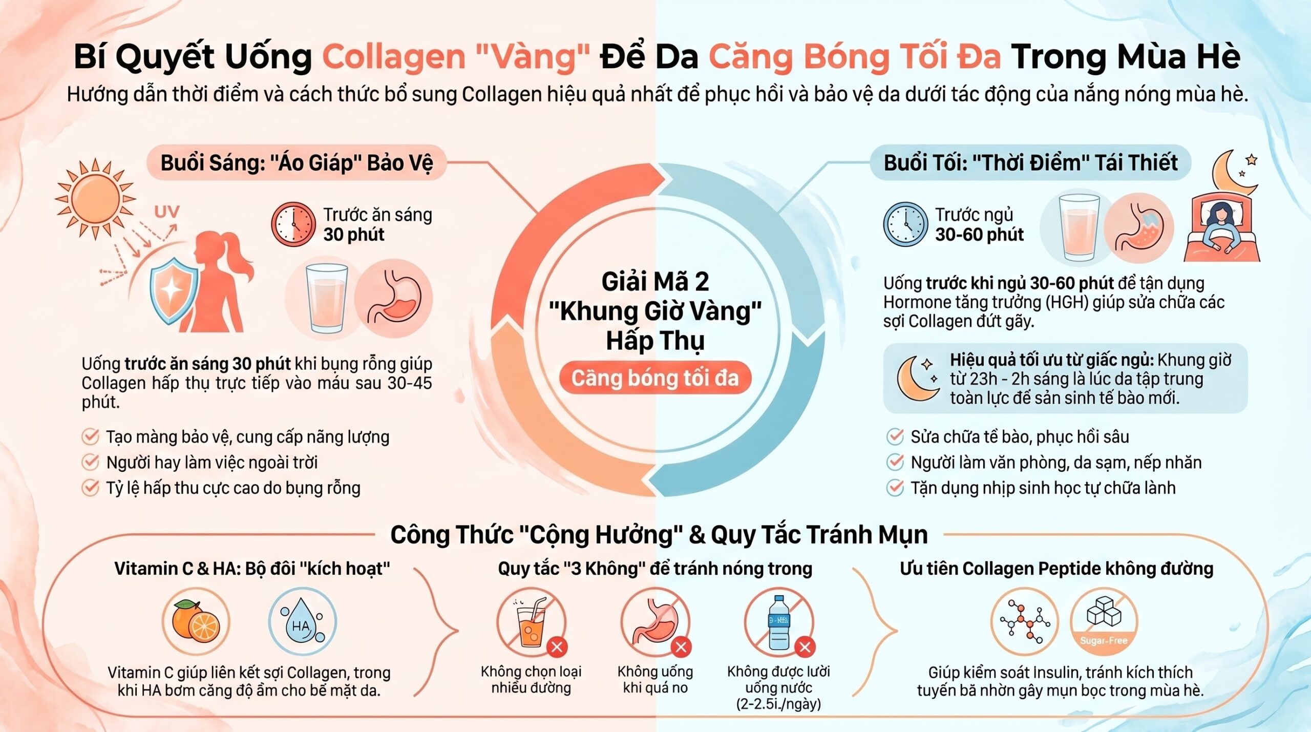 Nên uống Collagen vào lúc nào trong ngày hè để đạt hiệu quả căng bóng tối đa?