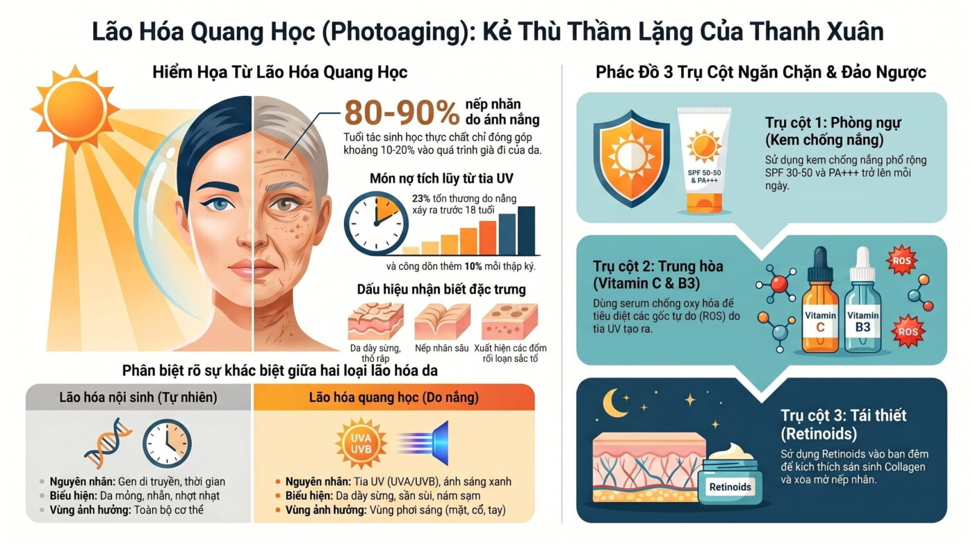 Tình trạng lão hóa quang học (Photoaging): Cần ngăn chặn từ độ tuổi nào?
