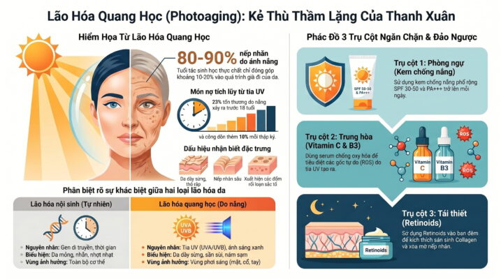 Tình trạng lão hóa quang học (Photoaging): Cần ngăn chặn từ độ tuổi nào?