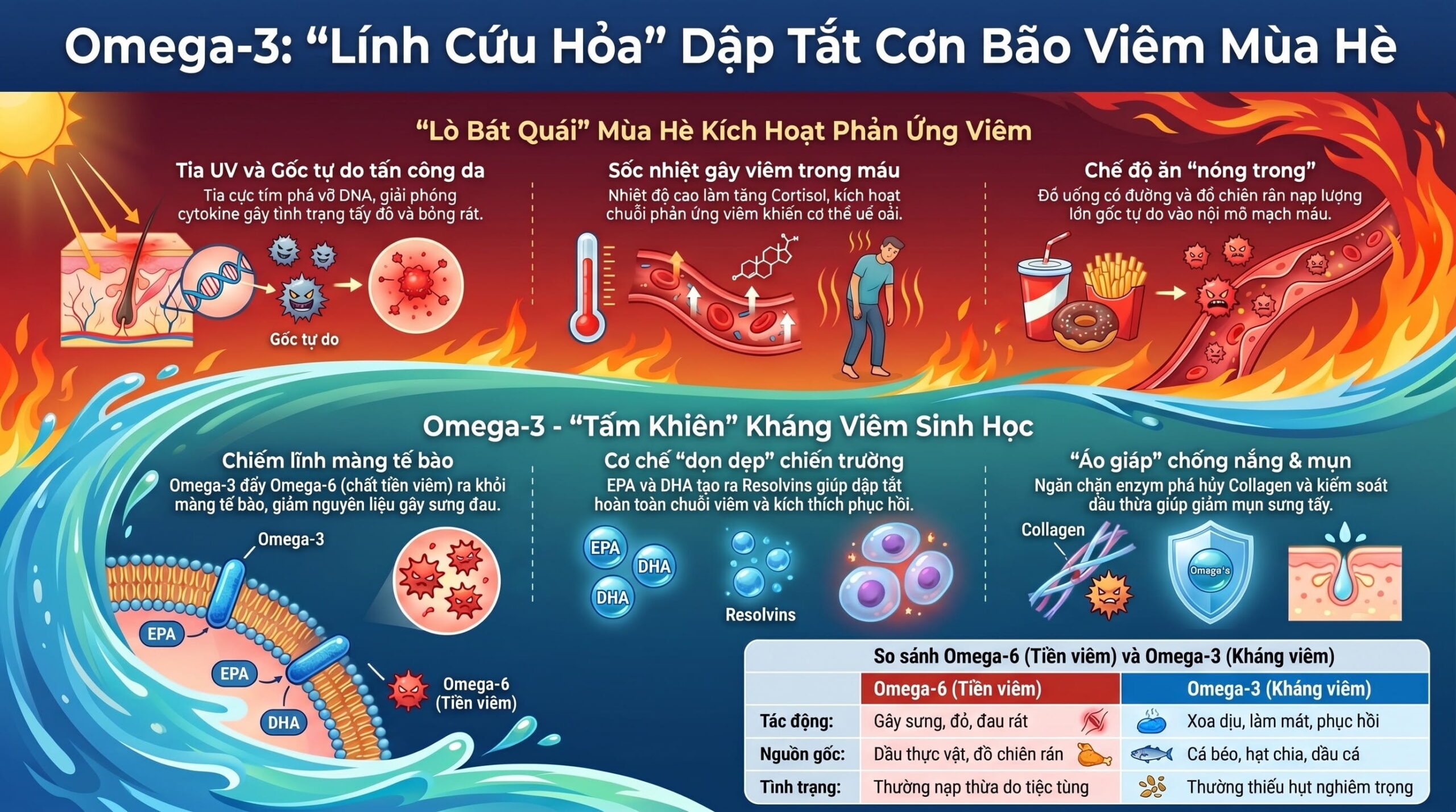 Omega-3 và khả năng kiểm soát phản ứng viêm tự nhiên của cơ thể vào mùa hè