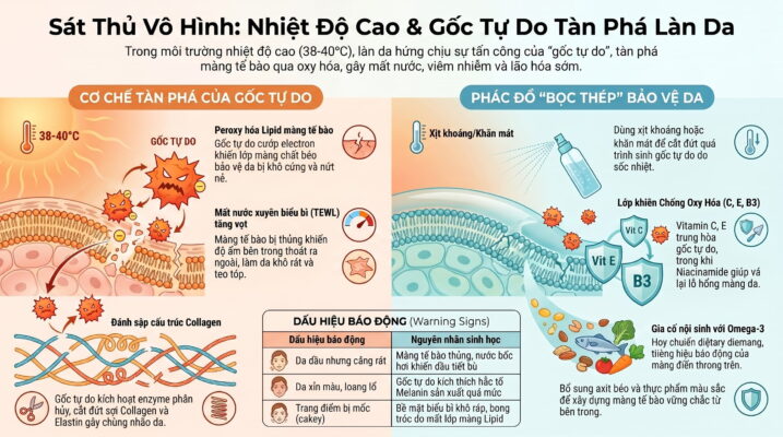 Tác hại của gốc tự do đối với màng tế bào da trong môi trường nhiệt độ cao