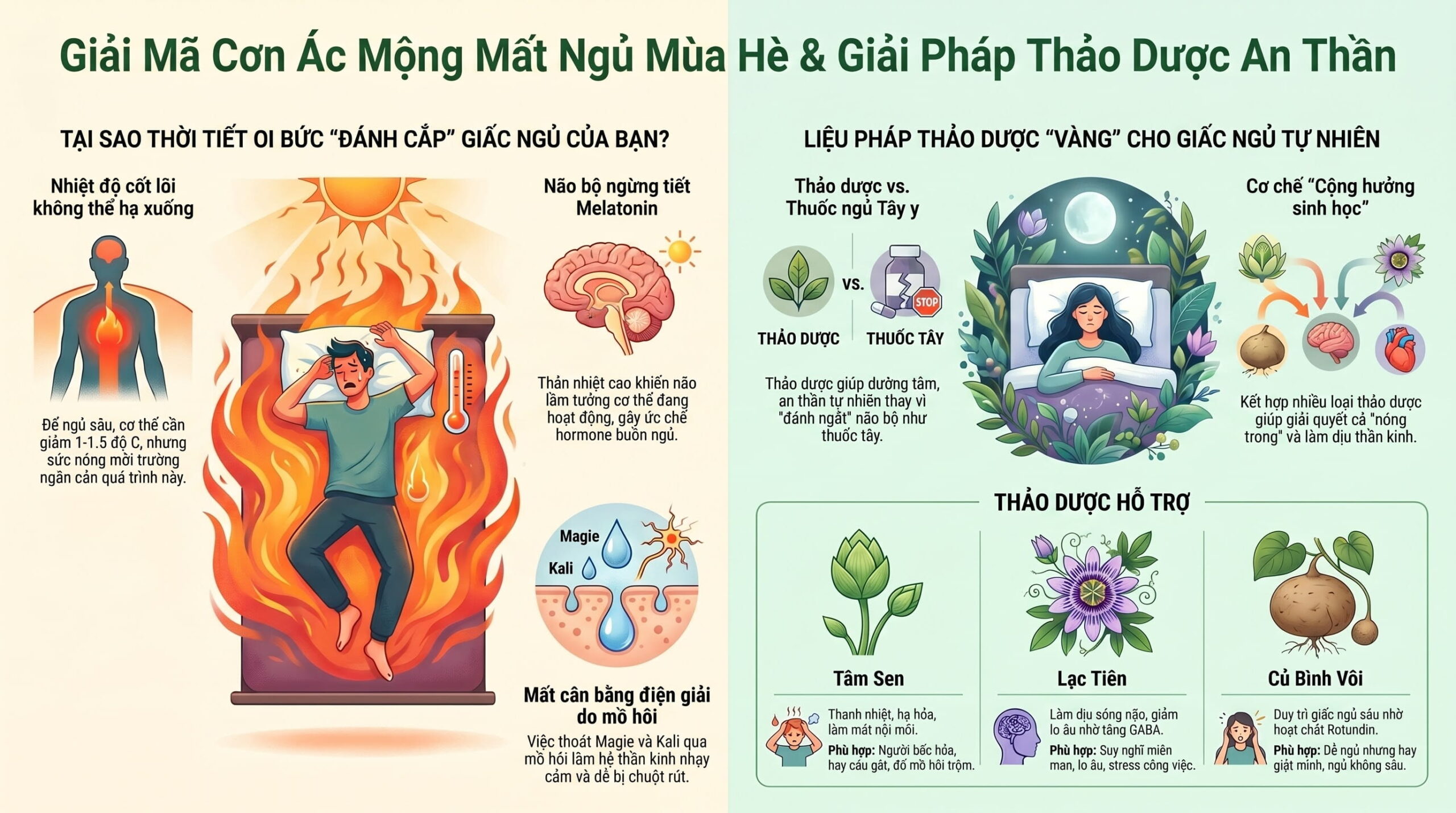 Mất ngủ do thời tiết oi bức: Các giải pháp thảo dược an thần không gây phụ thuộc