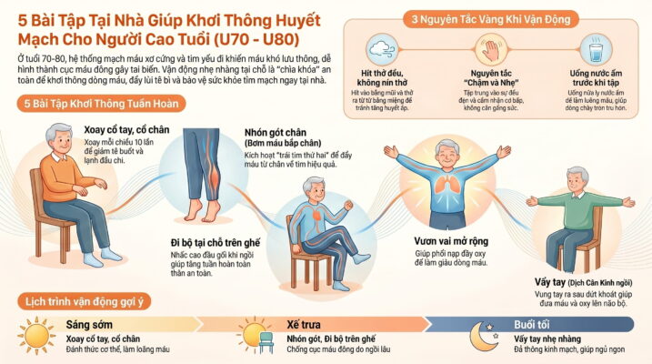 Bài tập vận động nhẹ nhàng giúp tuần hoàn máu tốt cho người U70, U80 tại nhà