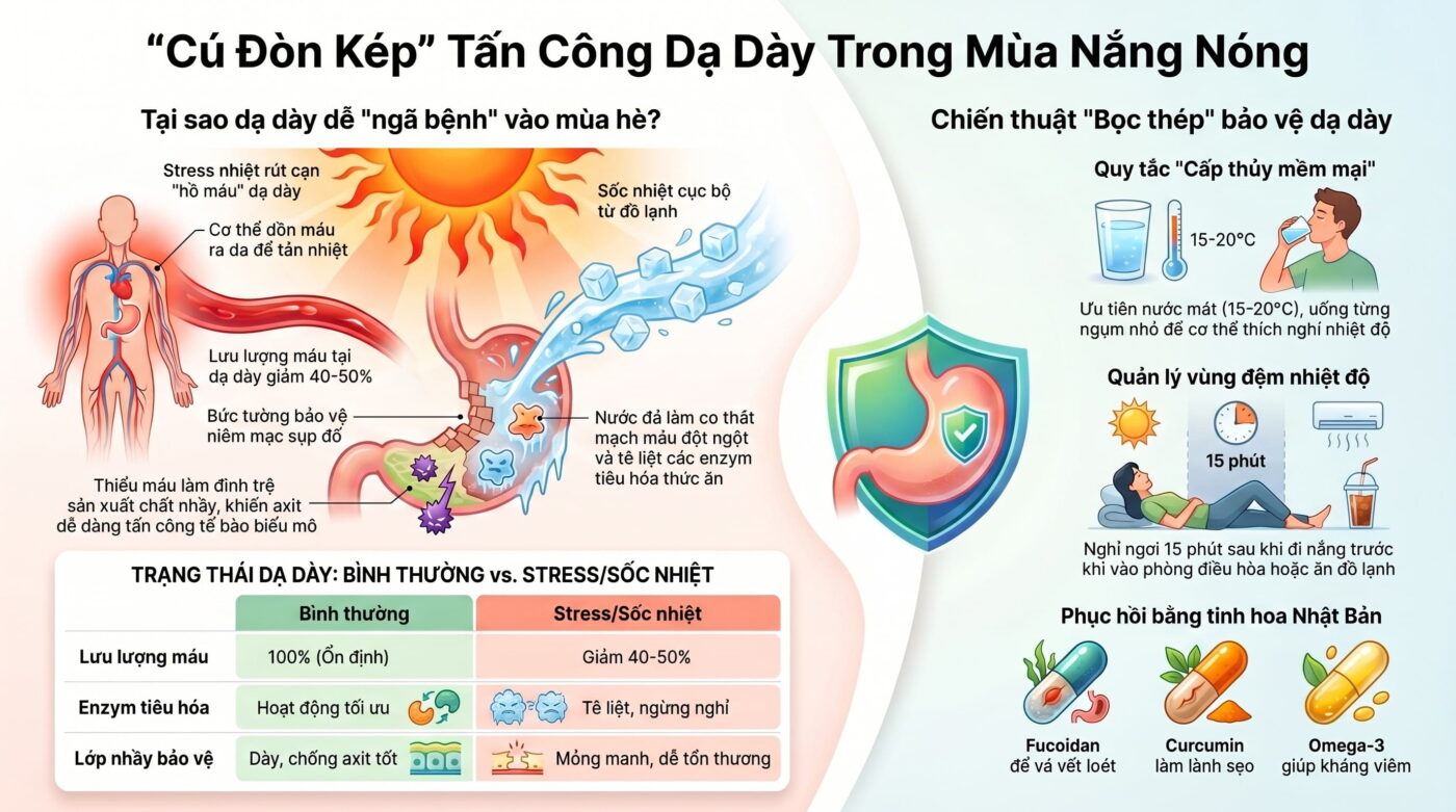 Viêm loét dạ dày tái phát do stress nhiệt và thói quen ăn đồ lạnh liên tục