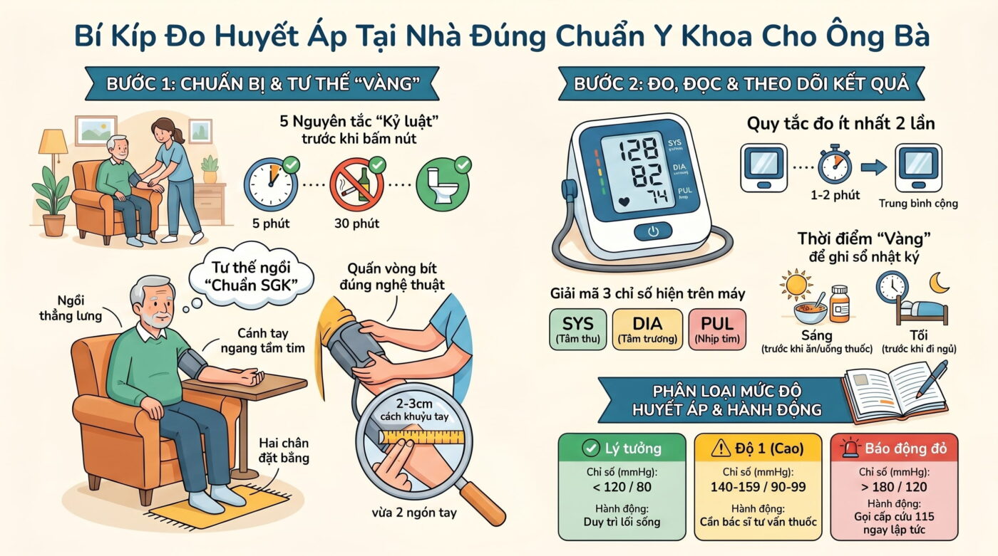Hướng dẫn đo huyết áp tại nhà đúng chuẩn y khoa cho ông bà