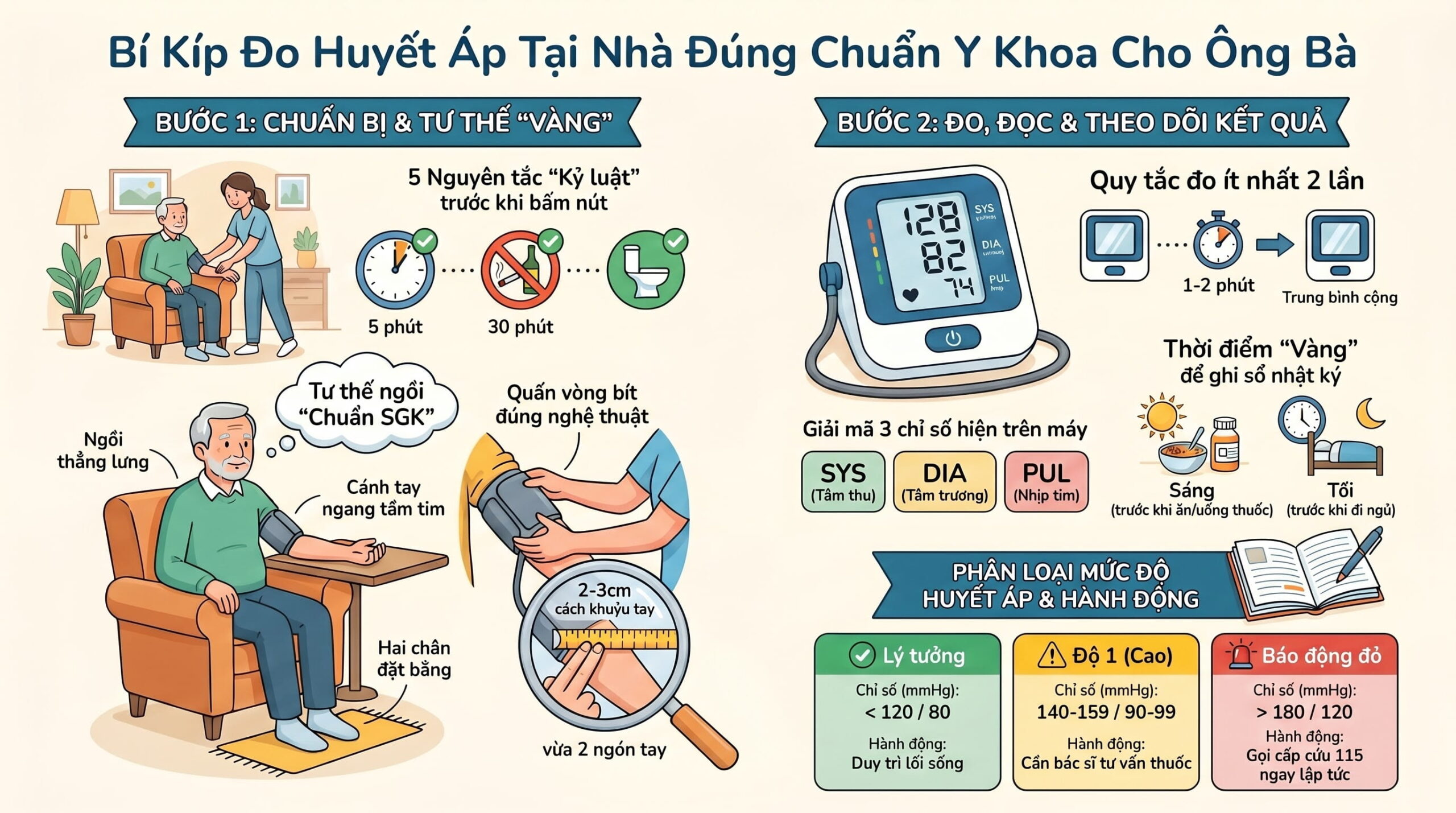 Hướng dẫn đo huyết áp tại nhà đúng chuẩn y khoa cho ông bà