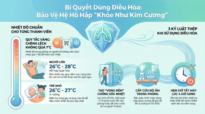 Nằm điều hòa bao nhiêu độ là chuẩn để hệ hô hấp không bị tổn thương?