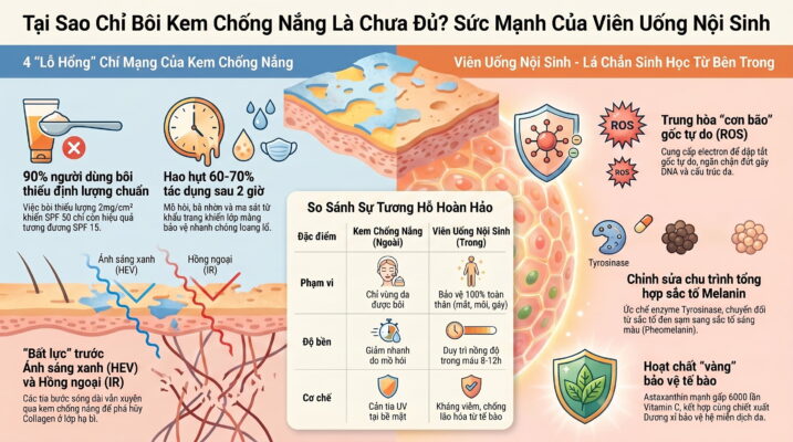 Bôi kem chống nắng là chưa đủ: Vì sao cần kết hợp viên uống chống nắng nội sinh?
