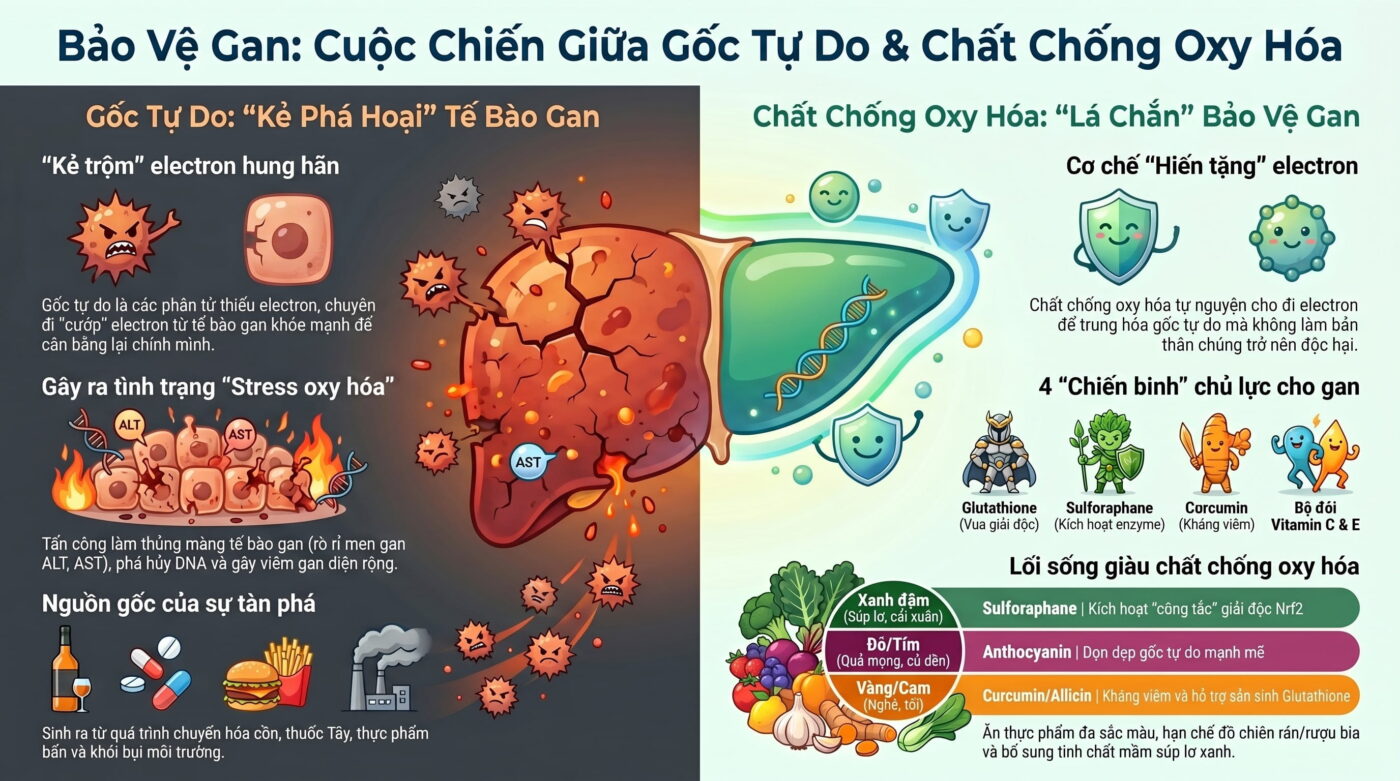 Vai trò của chất chống oxy hóa trong việc bảo vệ tế bào gan khỏi gốc tự do