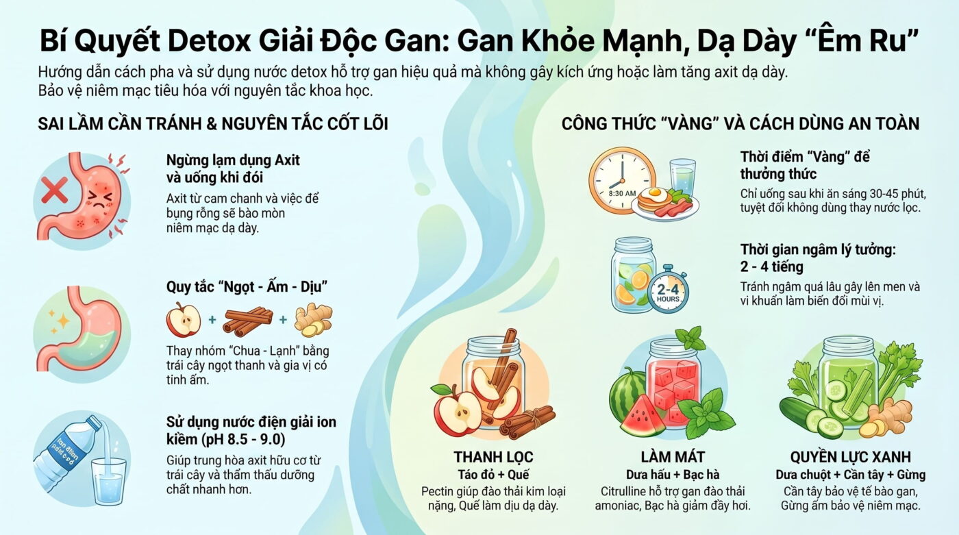 Bí quyết pha nước Detox giải độc gan an toàn, không làm tăng acid dạ dày