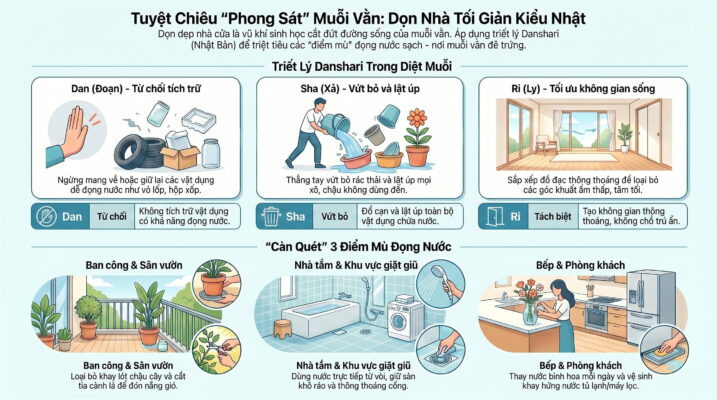Hướng dẫn dọn dẹp nhà cửa tối giản kiểu Nhật để triệt tiêu loăng quăng, bọ gậy