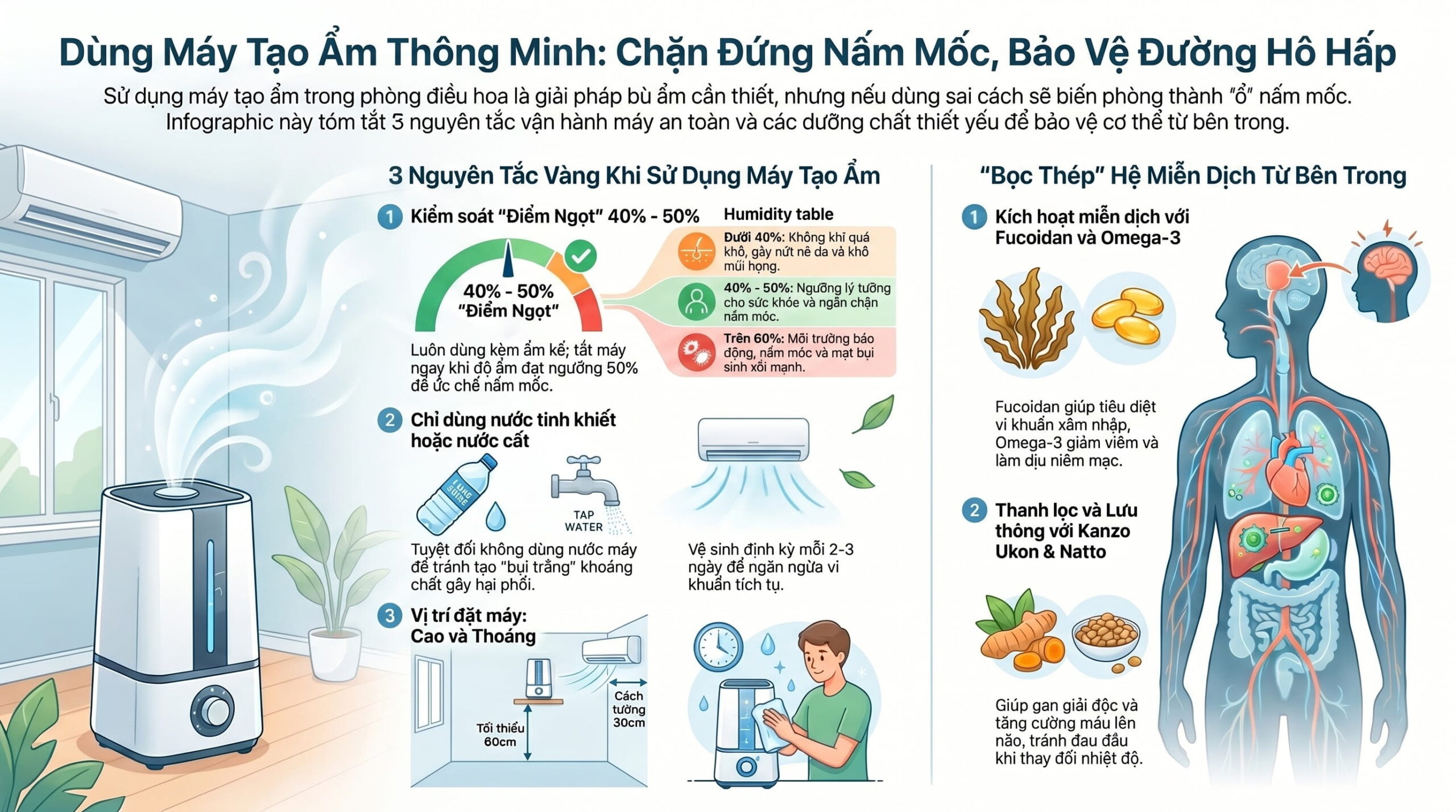 Dùng máy tạo ẩm trong phòng điều hòa sao cho đúng để nấm mốc không phát triển?