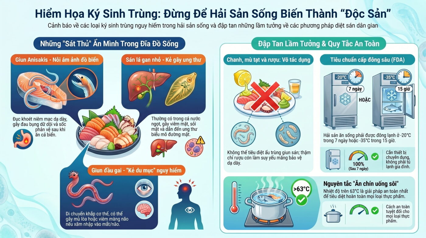 Cảnh báo tình trạng nhiễm ký sinh trùng từ thói quen ăn gỏi, hải sản sống mùa hè