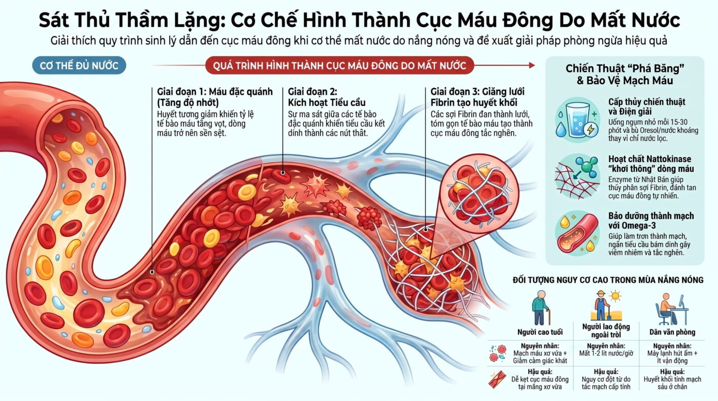 Cơ chế hình thành cục máu đông khi cơ thể mất nước do đổ mồ hôi nhiều