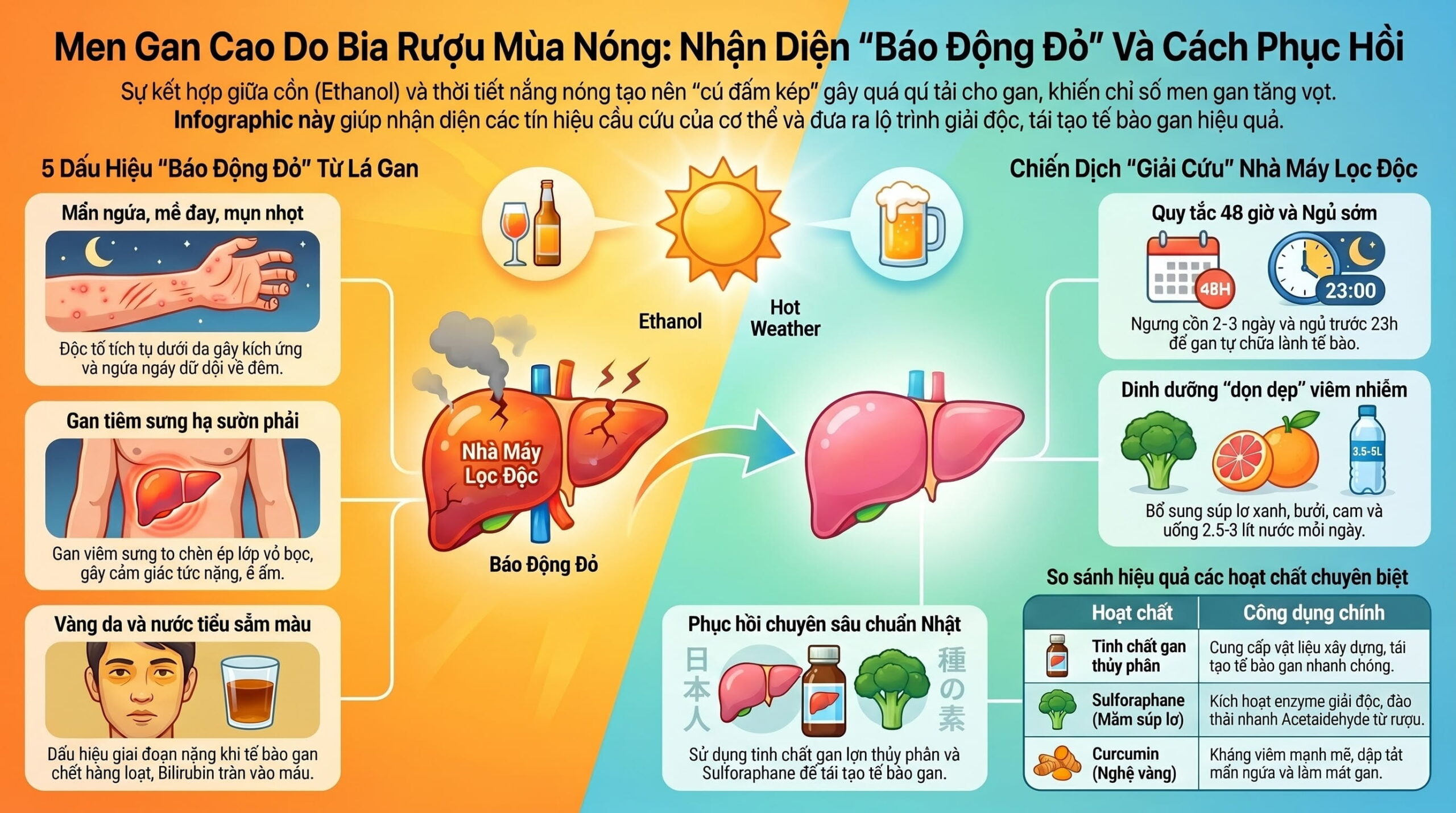 Men gan cao do bia rượu mùa nóng: Dấu hiệu nhận biết và cách hạ men gan tự nhiên