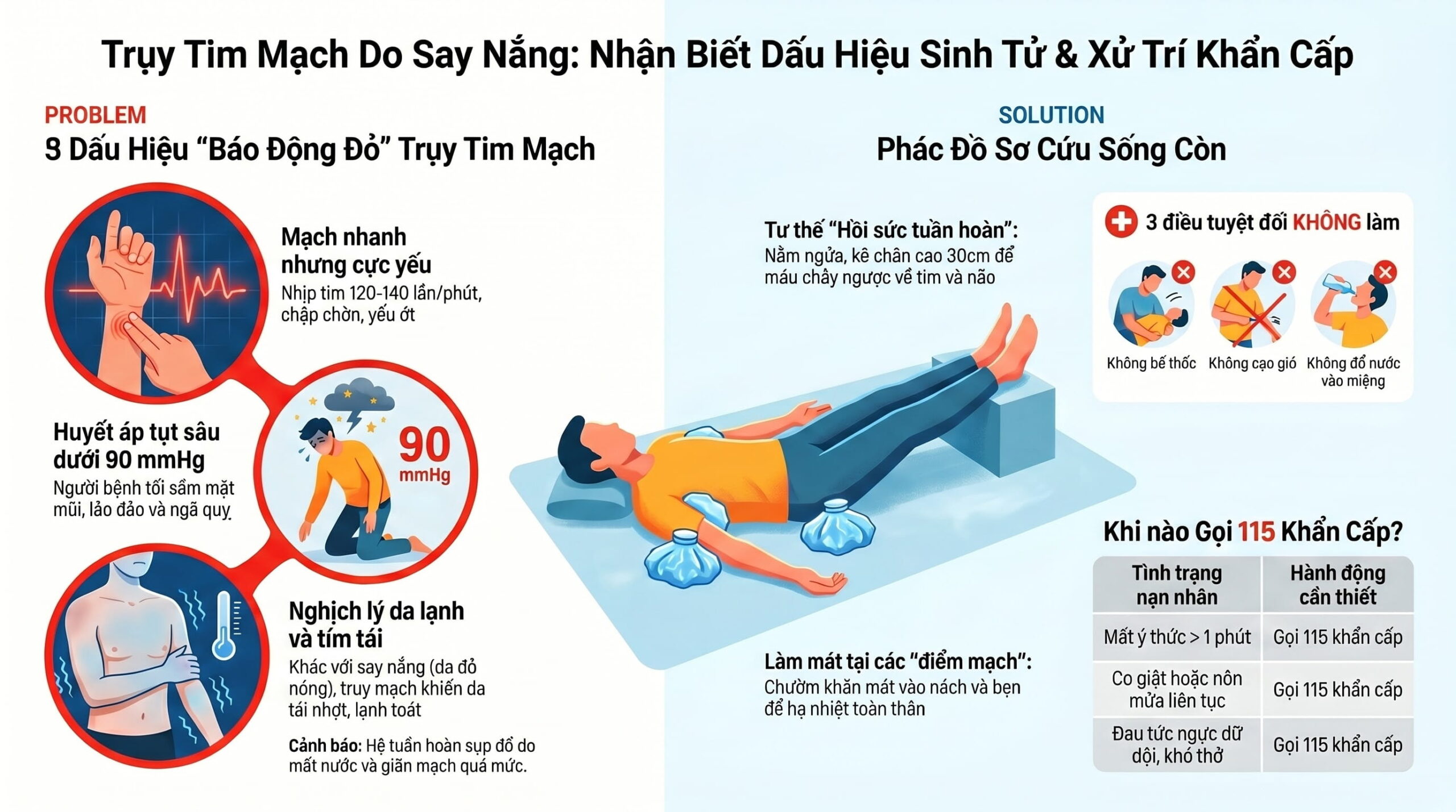 Dấu hiệu trụy tim mạch do say nắng: Khi nào cần đưa người bệnh đi cấp cứu ngay?