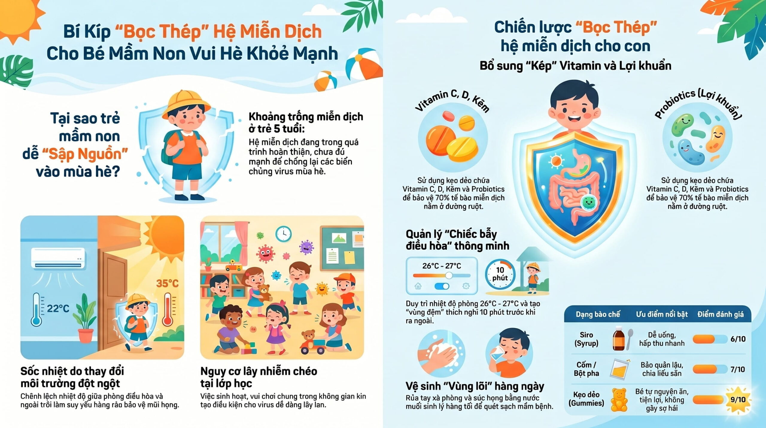 Review các phương pháp tăng đề kháng an toàn cho trẻ mầm non vào mùa hè