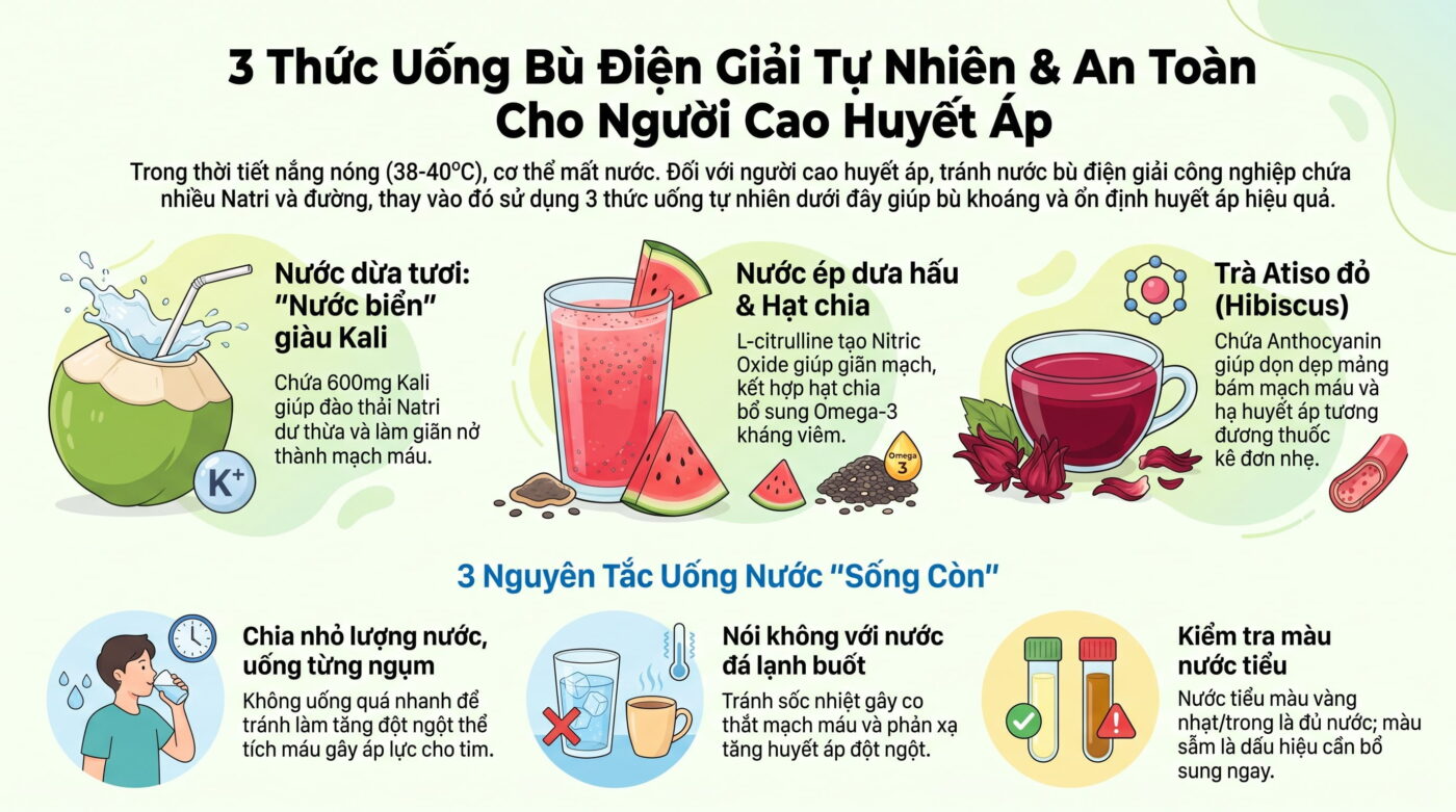 Gợi ý 3 loại thức uống bù điện giải tự nhiên, an toàn cho người cao huyết áp