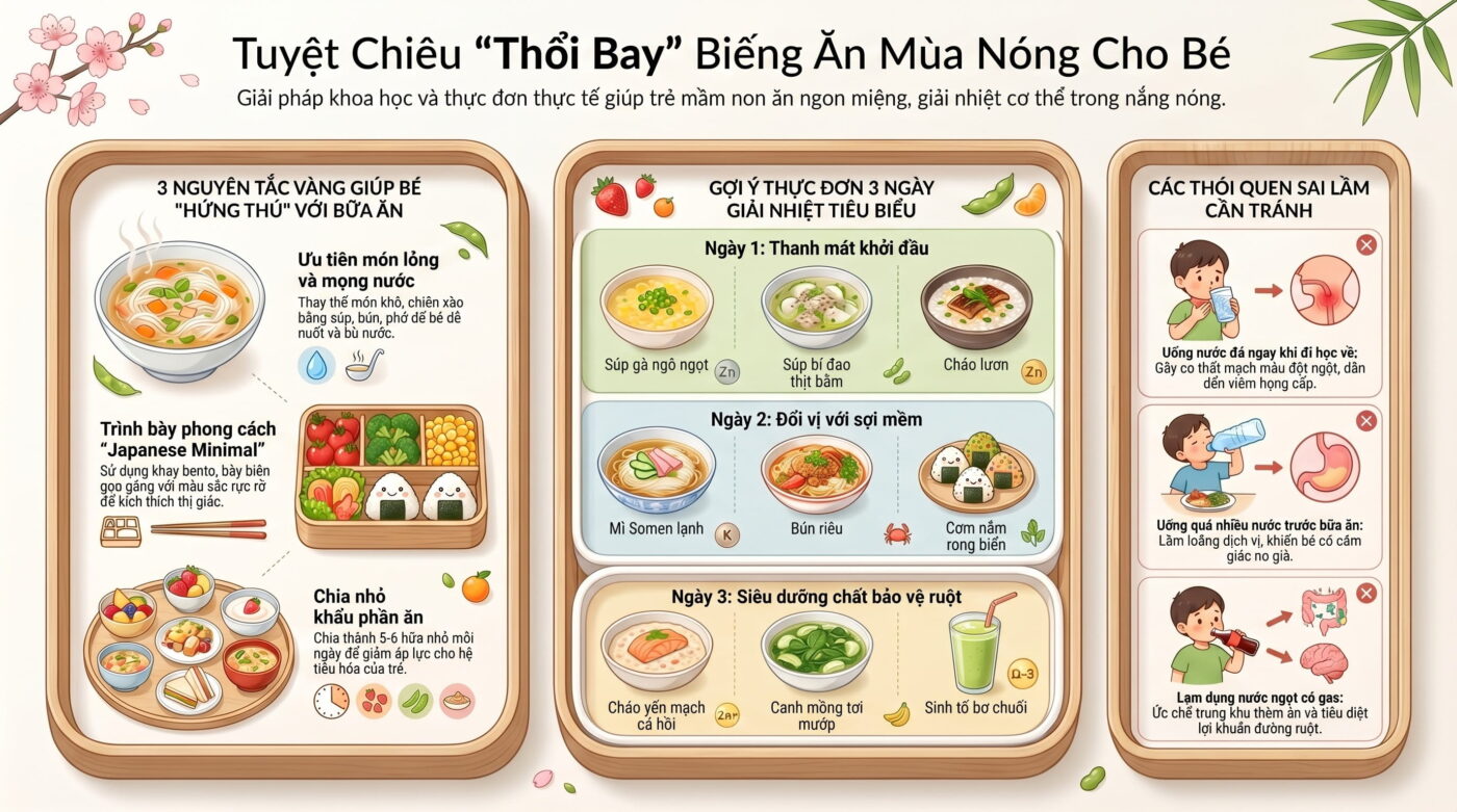 Gợi ý thực đơn giải nhiệt, kích thích vị giác cho bé biếng ăn ngày oi bức