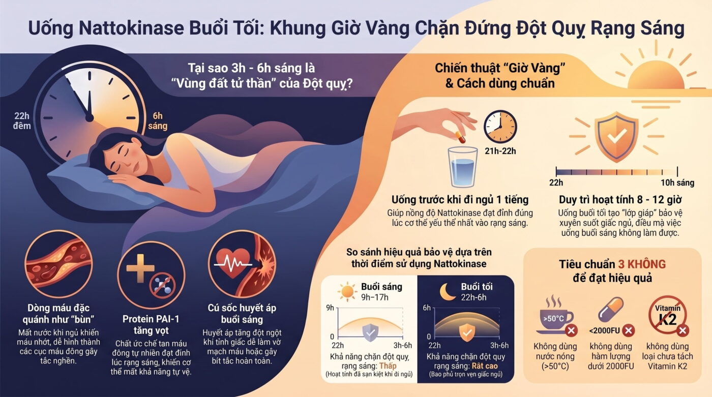 Uống Nattokinase buổi tối Khung giờ vàng để bảo vệ tim mạch lúc ngủ
