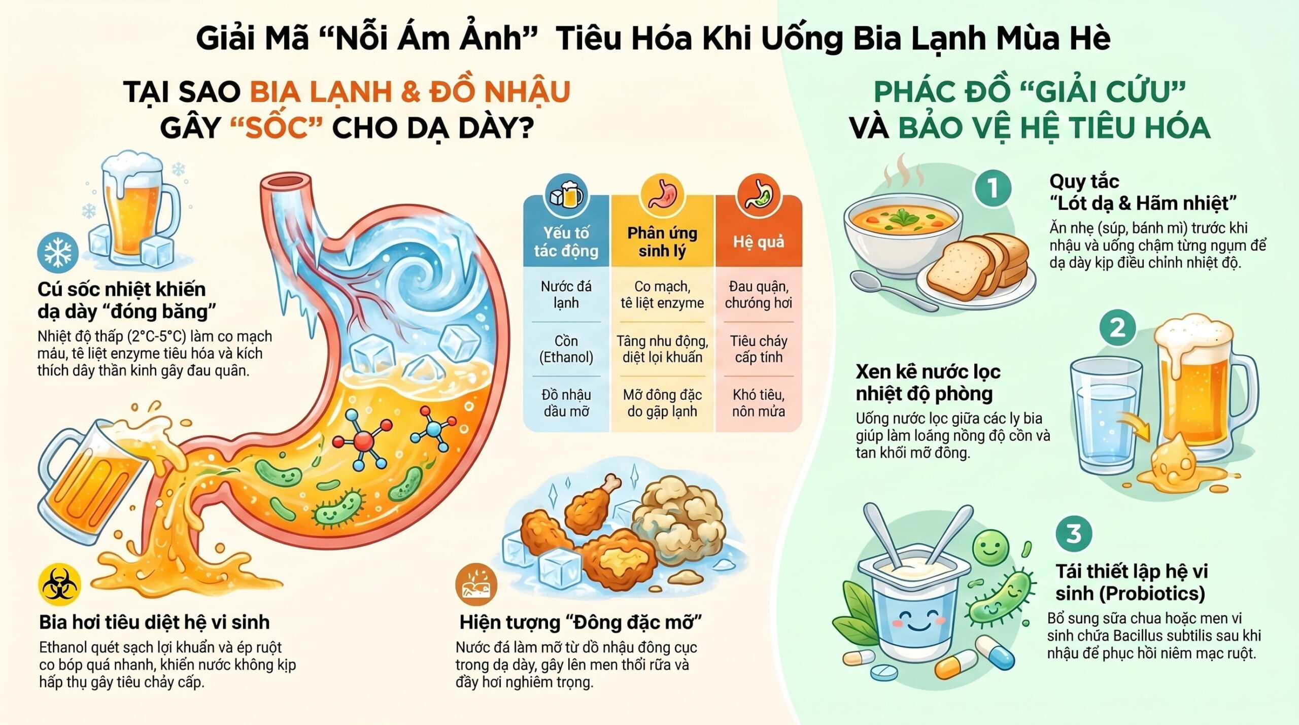 Giải mã hội chứng rối loạn tiêu hóa khi uống bia hơi, nước đá lạnh liên tục