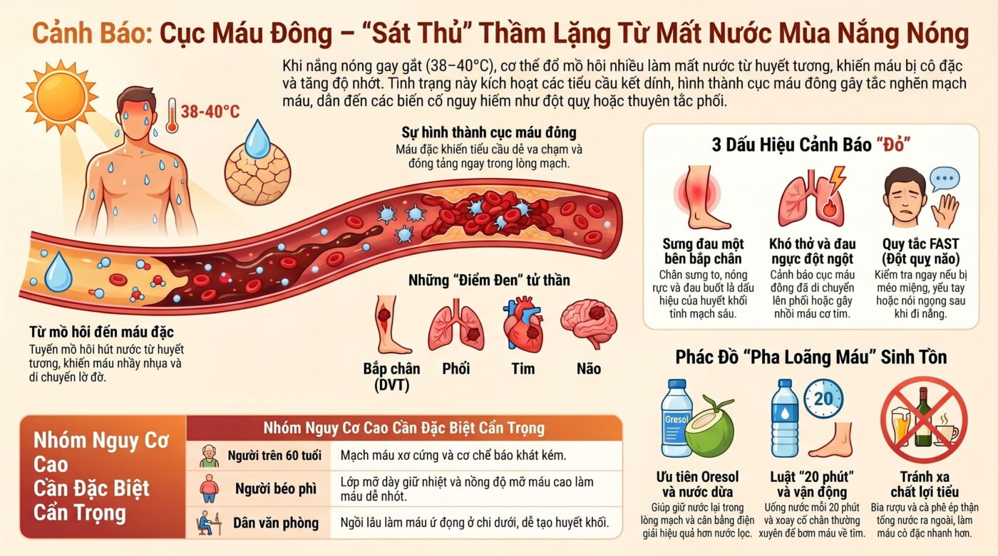 Dấu hiệu cảnh báo cục máu đông do mất nước trầm trọng qua tuyến mồ hôi