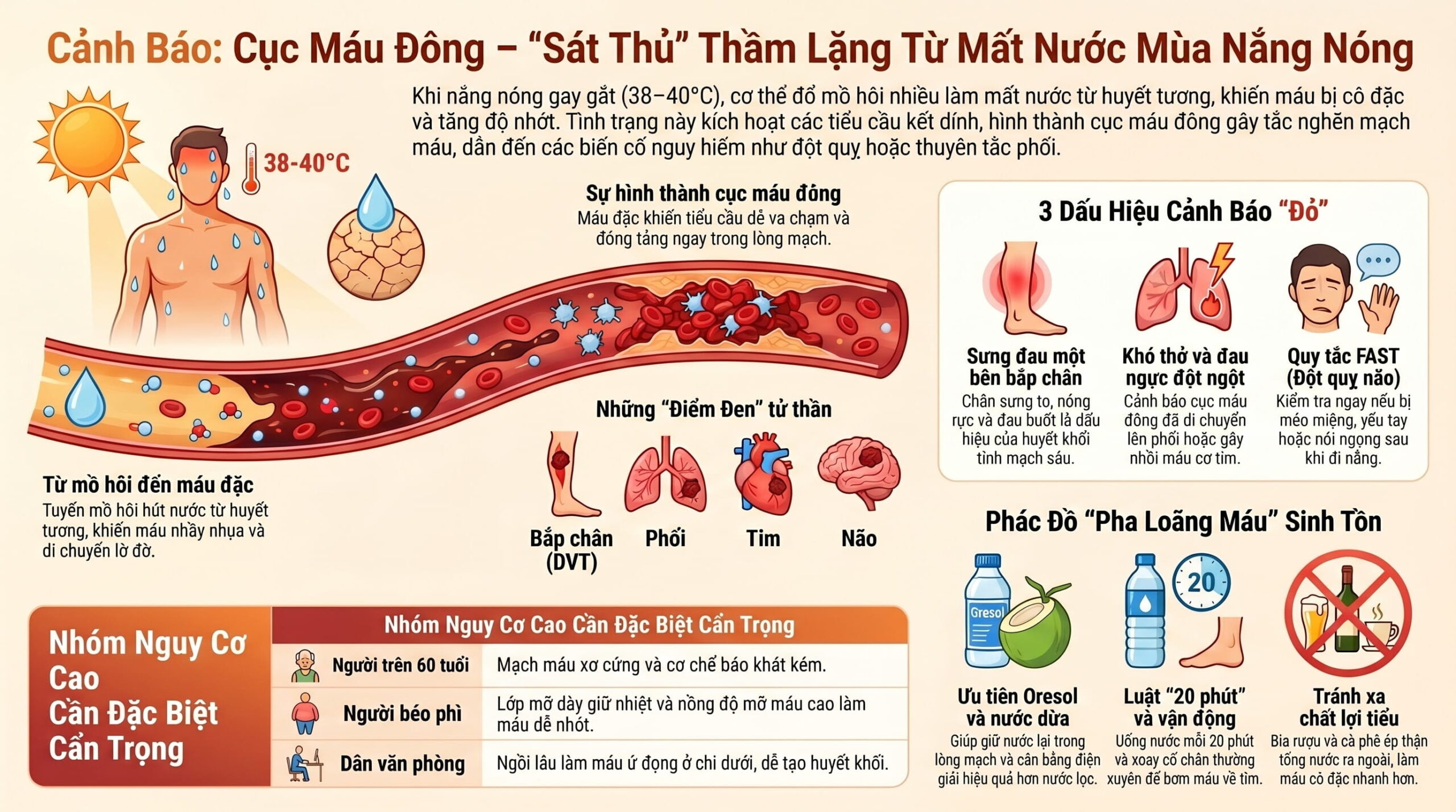 Dấu hiệu cảnh báo cục máu đông do mất nước trầm trọng qua tuyến mồ hôi