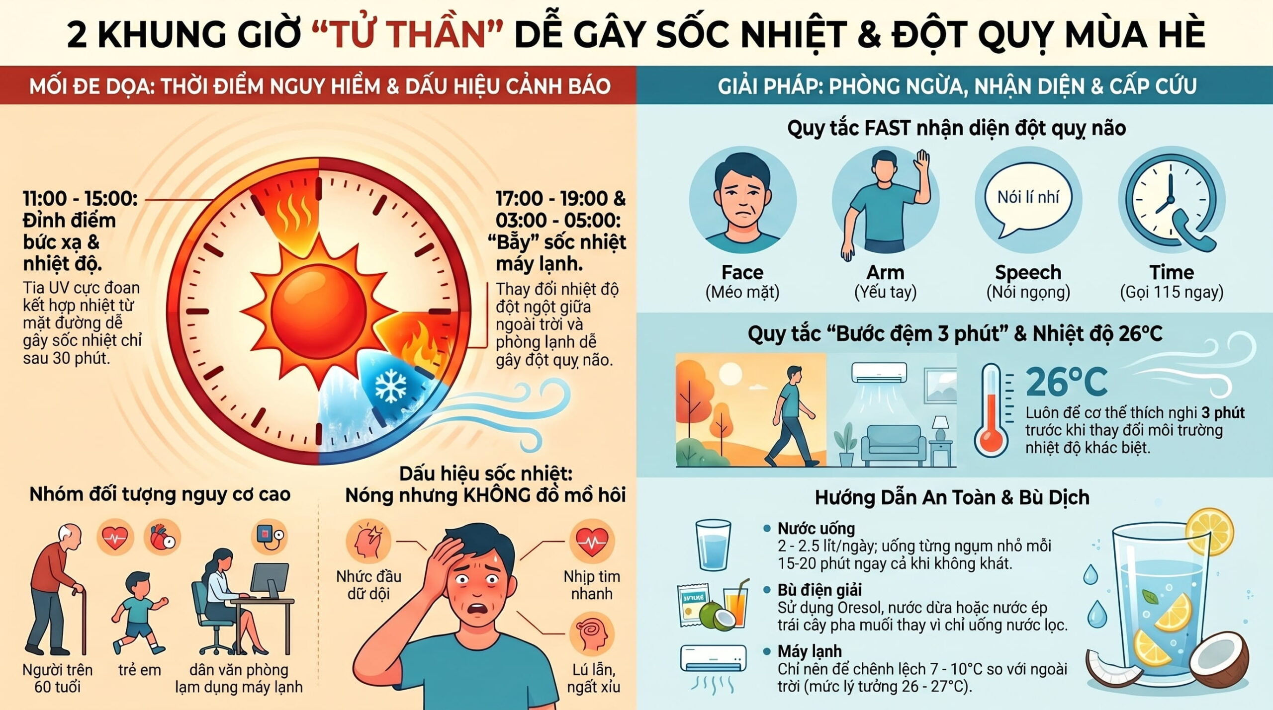 Khung giờ "tử thần" dễ gây sốc nhiệt, đột quỵ trong ngày hè nắng nóng đỉnh điểm