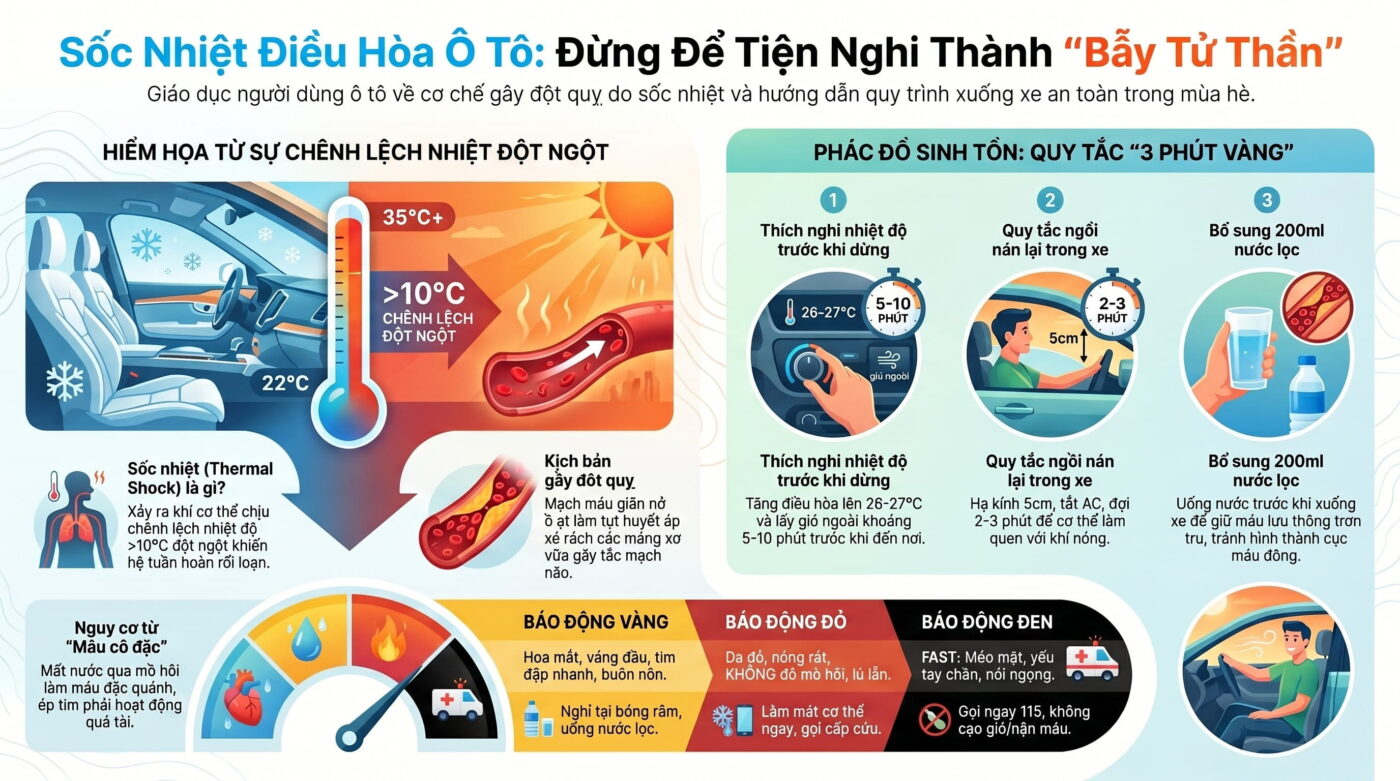 Sự thật về "sốc nhiệt điều hòa": Tại sao bước từ ô tô ra trời nắng có thể gây tai biến?